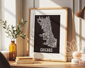 Chicago Neighborhood Typography Map Print: Home Decor Wall Art