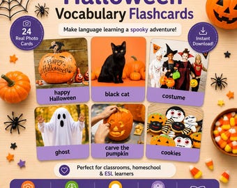 English Halloween Flashcards for Kids | Real Photo Vocabulary Cards | Preschool & ESL Printable PDF