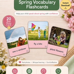Spring Vocabulary English Printable, Toddler, Preschool, Montessori Language Activity, Speech Therapy Cards, Homeschool PDF, Words, phrases