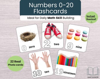 Numbers Flashcards 0-20 | Real Photo Math Vocabulary Cards for Kids | Printable PDF Download | Preschool & Montessori