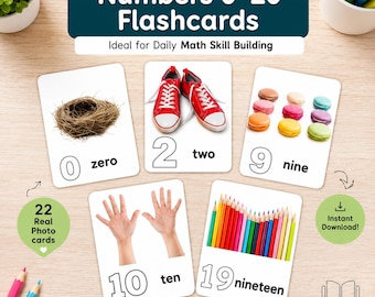 Numbers Flashcards 0-20 | Real Photo Math Vocabulary Cards for Kids | Printable PDF Download | Preschool & Montessori