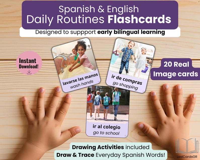Spanish English Flashcards Printable | Daily Routine Bilingual Cards ...