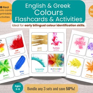 English Greek Colors Flashcards: Bilingual Learning Set (PDF Download)