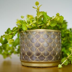 Mermaid Scale Resin Planter | Handmade Pot with Gold Trim