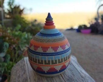 Ceramic hand Carved home decor geometric Aztec bohemian Moroccan style vase