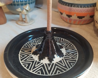 Ceramic incense holder Incense stick holder incense burner plate bohemian decor black and white ceramic