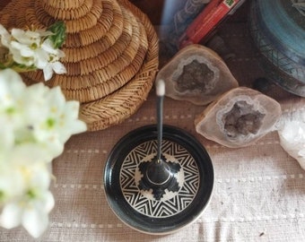 Ceramic incense holder Incense stick holder incense burner plate bohemian decor black and white ceramic