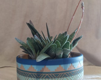 Ceramic planter pot colorful succulent aztec style  planter