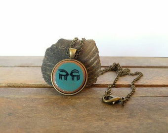 primitive ceramic necklace | animals necklace | ibex pendant | ceramic jewelry | turquise pendant