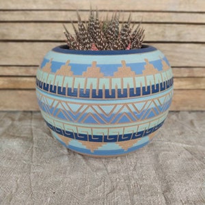Ceramic planter pot colorful succulent aztec style planter image 1