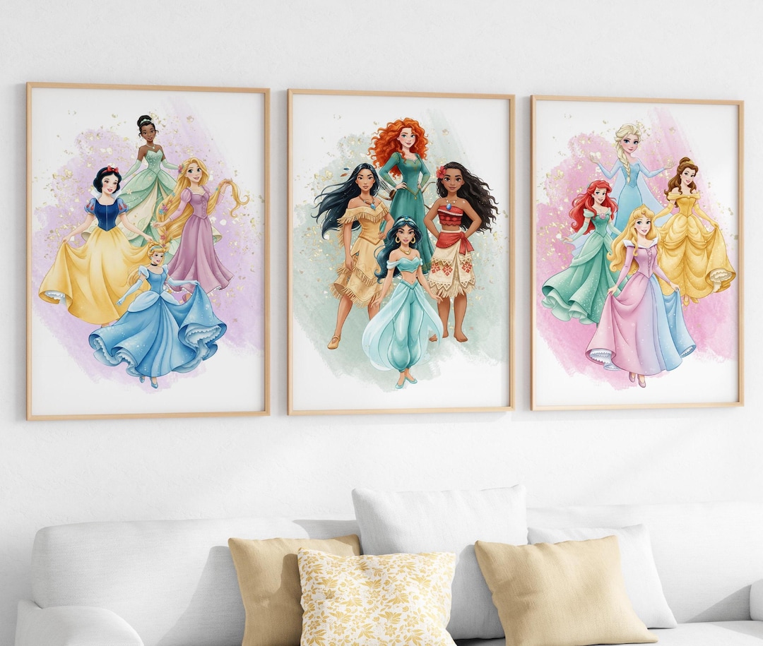 All Princesses Wall Art, Set of 3 Watercolor Princess, Nursery Prints ...