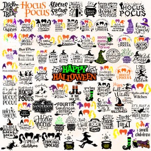 110+ Hocus Pocus SVG DXF PNG-paket, Sanderson Sisters Svg, Witches Svg, Hocus Pocus Clipart Svg-filer för Cricut och Silhouette, Ladda ner