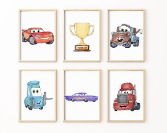 6 Lightning McQueen Cars Movie Poster Prints, Wall Art Decor, Nursery Prints, Digital Clipart, Poster Tom Mater,Piston Cup