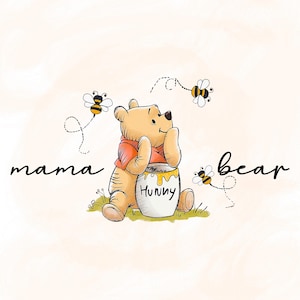 Pooh Mama Bear Png, Family Vacation Png, Cartoon Honey Bear Mom Png, Gift For Mom, Mother&#39;s Day Gift Png, Instant Download, Printable File