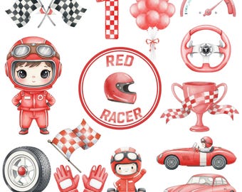 50+ Little Red Racer Clipart, Red Race Car PNG, Vintage Racing Cars, Baby Shower Boy, Baby Racer Clipart, Nursery Decor,