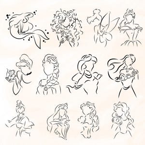 Princess Png Bundle, Princess Silhouette Png Files,Tiana Png, Princess Clipart, Frozen Png, Rapunzel Tangled, Snow White , Elsa and Anna Png
