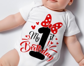 私の1歳の誕生日ミニーSVG PNG、誕生日SVG、クリップアート、カスタムユニコーンバースデー、クリカット、シルエット、印刷可能なデザインファイル