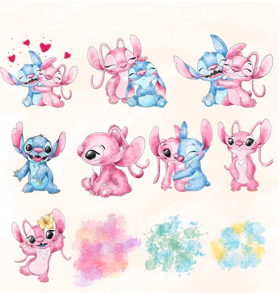 Stitch and Angel Watercolor Png Bundle, Stitch Clipart, Angel Png File, Stitch Couple Png, Stitch Love Png, Stitch Printable, Digital Files