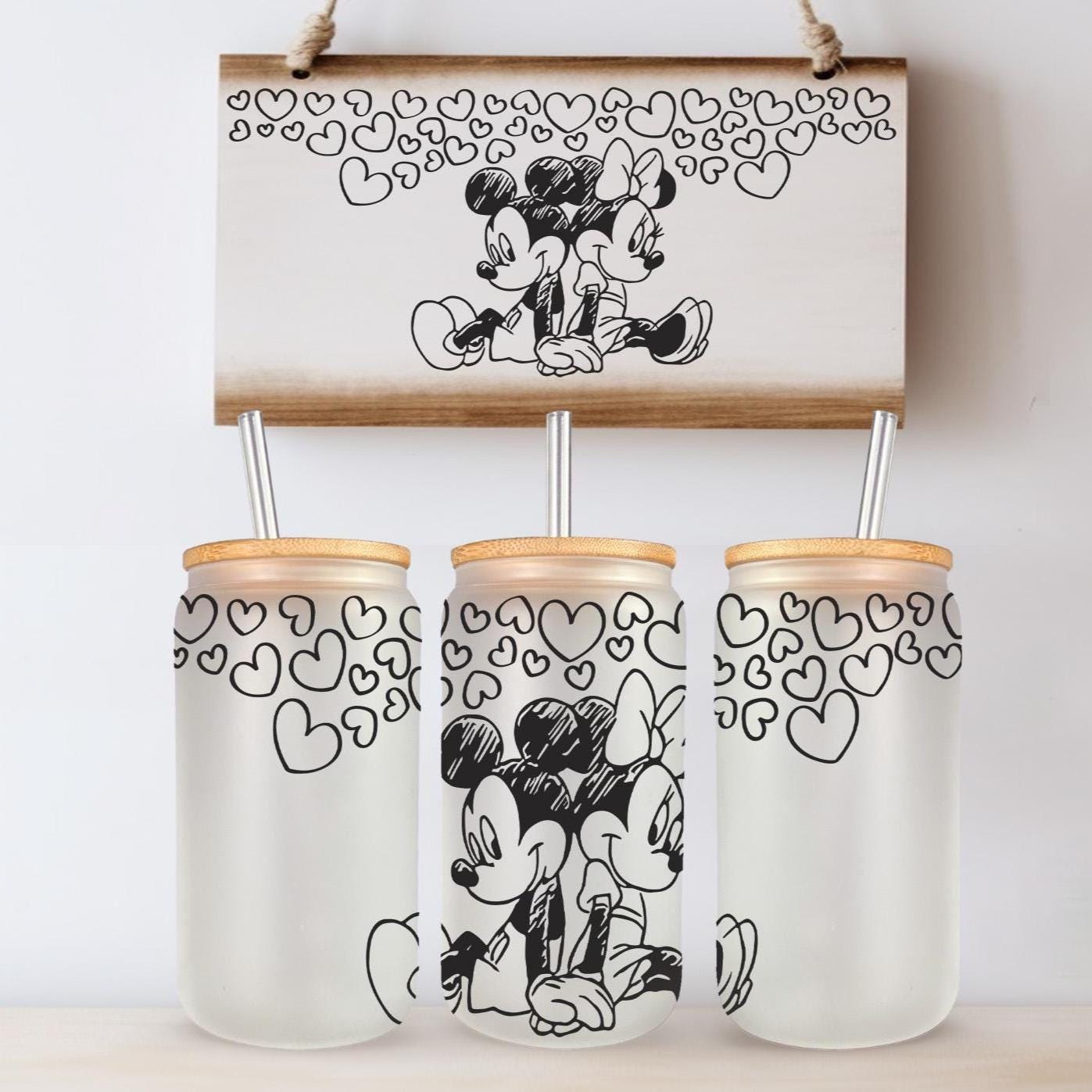Funny Mouse Head 16oz Glass Can Wrap Cartoon PNG, Glassware 16oz Can Wrap Png, Mouse Head Can Wrap, Libbey Glass Can Wrap Sublimation