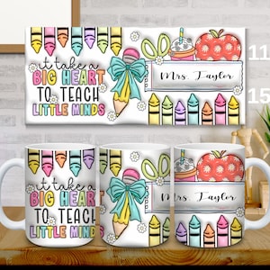 Personalized Teacher Mug PNG – 11 oz & 15 oz Mug Wrap Design – Floral Custom Name Mug – Teacher Appreciation Gift – Digital Download