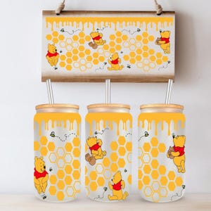 Winnie The Pooh Glass Can Wrap - Digital Download Sublimation Design - Red Pooh Glass Can PNG - 16oz Template