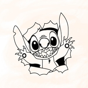 Puede incluir: Ilustración de dibujos animados en blanco y negro de un personaje con ojos grandes, una amplia sonrisa llena de dientes y manos con garras. El personaje tiene orejas grandes y parece estar emergiendo de una superficie rasgada. El estilo es simple y gráfico.