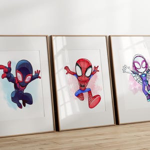 Set di 3 stampe artistiche da parete a tema Spiderman, decorazioni per cameretta dei bambini, stampe artistiche da parete di supereroi, poster digitali per bambini piccoli, decorazioni per camerette dei ragazzi