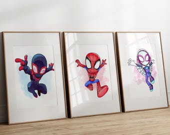 Spiderman Themed Wall Art, Prints Set of 3 Nursery Decor, Superhero Wall Art Print, Toddler Boy Digital Posters, Boys Room Decor