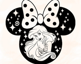 Principessa Ariel SVG, Ariel Cricut SVG, Sirena Cricut SVG, Disegni della testa della principessa topo, File di taglio, Clipart, Download istantaneo
