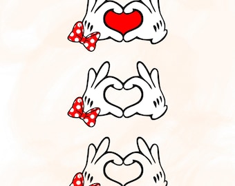Mickey and Minnie Hands PNG Love Hand Heart PNG Mickey Mouse Gloves, Cut File Instant Digital Download