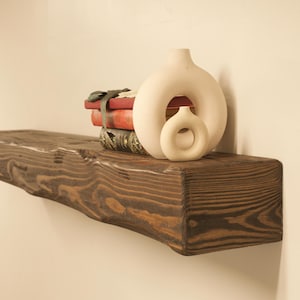Dark Walnut Fireplace Mantel Shelf – Floating Wood Beam in 48", 60", 72" – Handcrafted Rustic Decor, Solid Wood Mantelpiece