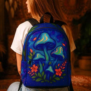 Psychedelic Mushroom Fabric Backpack | Colorful Travel Bag, School Backpack, Art Lover Gift, Fabric Backpack, Waterproof & Lightweight