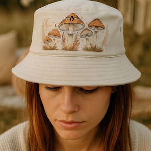 Boho Mushroom Bucket Hat, Unique Sun Hat for Nature Lovers, Great for Festivals, Summer Outings, and Gifts