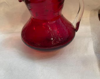 Antique Victorian Ruby Red hand blown mini pitcher