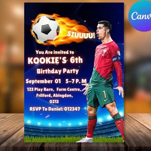 Cristiano Ronaldo Invitation Cristiano Ronaldo Soccer Birthday Invitation | Football Party Invite for Boy | SIUU Ronaldo invite Template