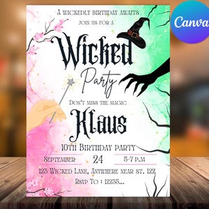Wicked Film Party Einladung: Elphaba & Glinda Theme (Canva Template Digital Download