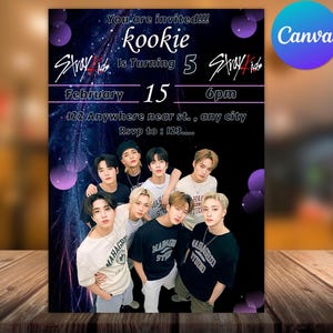Stray kids Birthday Invitation Stray kids Theme invitation Template kpop Stray kids party invite editable digital Invitation CANVA