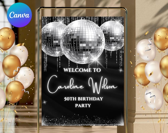 Disco Birthday Welcome Sign, 70's Groovy Party Banner (DIY Printable)