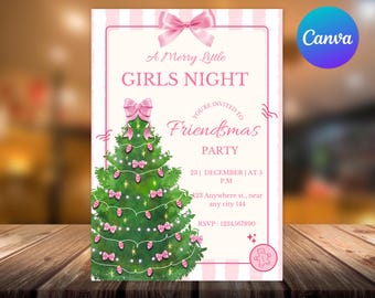 Friendsmas Party Invitation, Pink Bow Template (Digital Download)