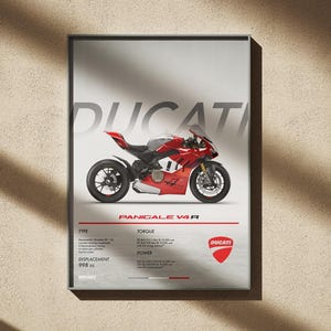Pôster Ducati Panigale V4S 2025 | Arte icônica de superbikes | Decoração de parede com moto de corrida Ducati Panigale V4S para fãs e colecionadores | Panigale V4S