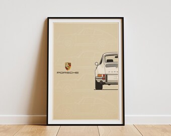Poster retrò della Porsche 911 T degli anni '70 da appendere al muro.