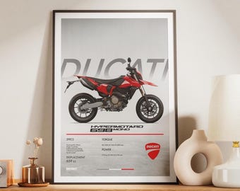 Poster monocromatico Ducati Hypermotard / Superbike Wall Art (download digitale)