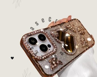 Glitter Butterfly Heart Mirror iPhone Case: Diamond Accent Glamour