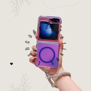 Cute Gradient Matte Aurora MagSafe Phone Case for Samsung Galaxy Z Flip 7 6 5 4 with Wrist Strap