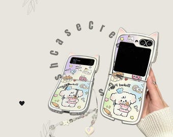 Leuke 3D Cartoon Puppy Samsung Z Flip 7 6 Cover Kawaii Z Flip 5 Case met Charm Z Flip 4 Protect Cover Z Flip 3 Schokbestendig Soft Case