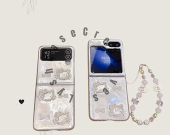 Kawaii Kitty Cat Samsung Galaxy Z-flipcase: strikkoord en sleutelkoord