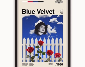 Blue Velvet Movie Poster, Vintage Minimalist Midcentury Wall Art Print, David Lynch