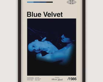 Blue Velvet Poster, Minimalist Mid-Century Wall Art, David Lynch Film Print, Cult Classic Decor