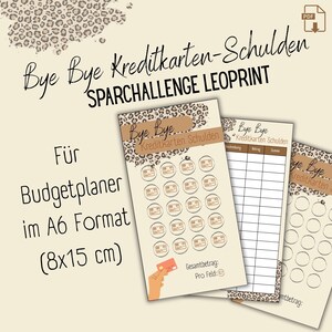 Desafío de deuda de tarjeta de crédito con estampado de leopardo | 2 versiones + rastreador | PDF para imprimir | Formato A6 | ByeByeCreditCard