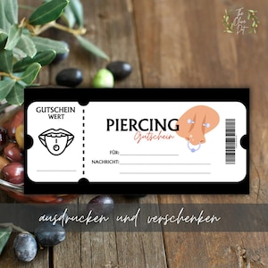 Voucher de piercing para impressão | Modelo de voucher em PDF | Ideia de presente para piercing | Voucher digital | Voucher faça você mesmo | Voucher preto